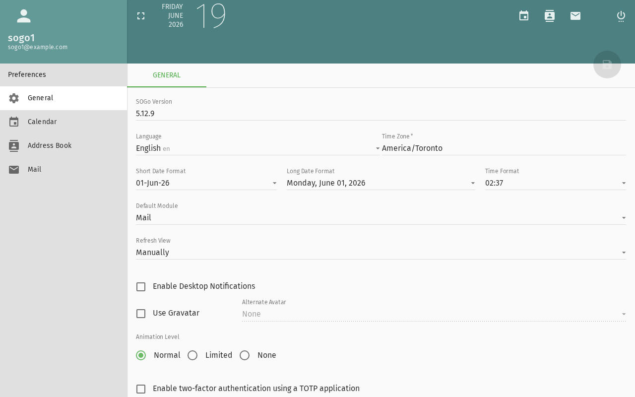 Calendar settings with sharing options