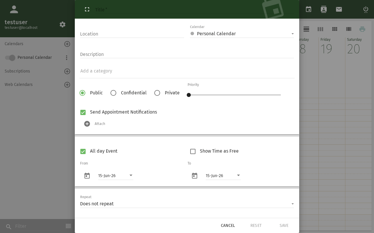 Event dialog with attendee options