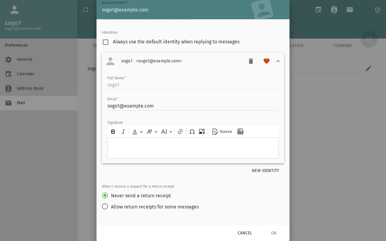 Mail signatures settings