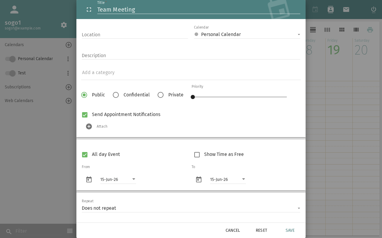 Free/busy availability grid