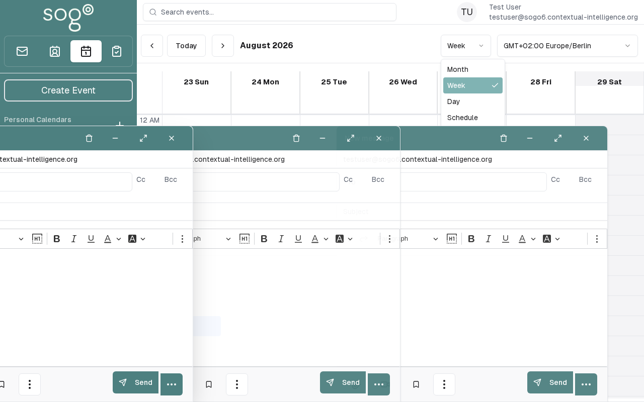 Switching between Day, Week, and Month views in SOGo 6 calendar