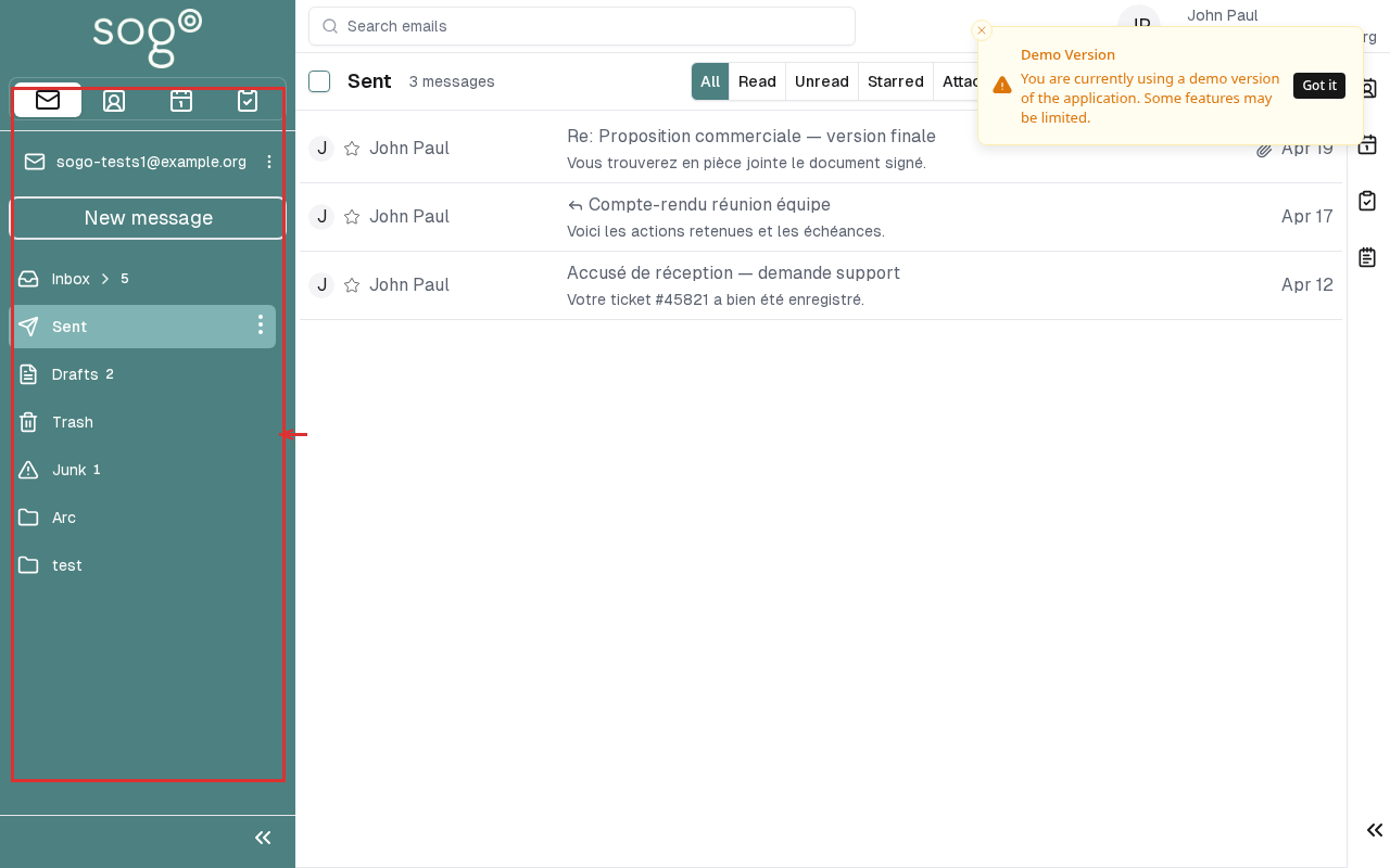 Mail folder management